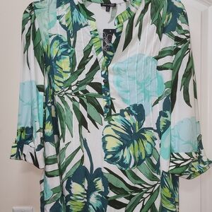 Ava & Grace Tropical Green and Blue Blouse